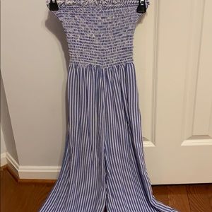 Blue and white pants romper